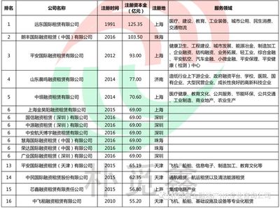 全國外資融資租賃企業(yè)前50強(qiáng)業(yè)務(wù)范圍梳理